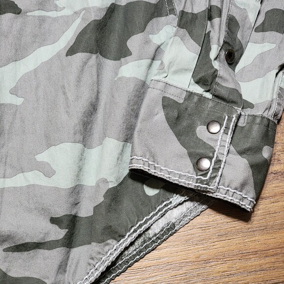 Rock & Roll Cowboy LS Full Metal Snap Camo Green Shirt - Size Large - Picture 3 of 6